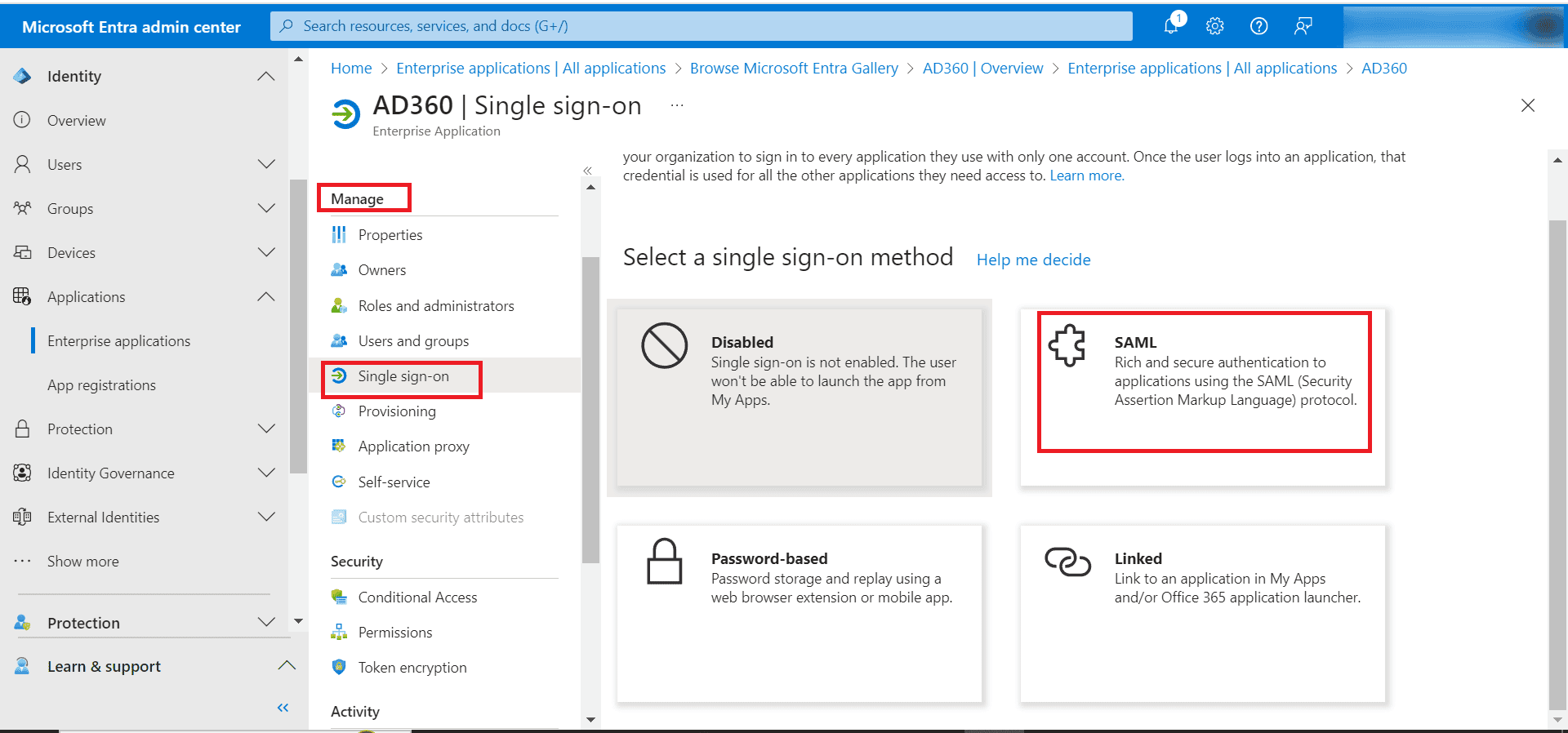 Error Message Configuring AD360 in Entra ID